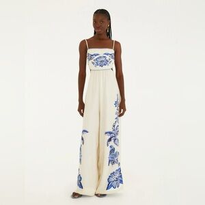 NWT FARM Rio Blue and White Jumpsuit Size M